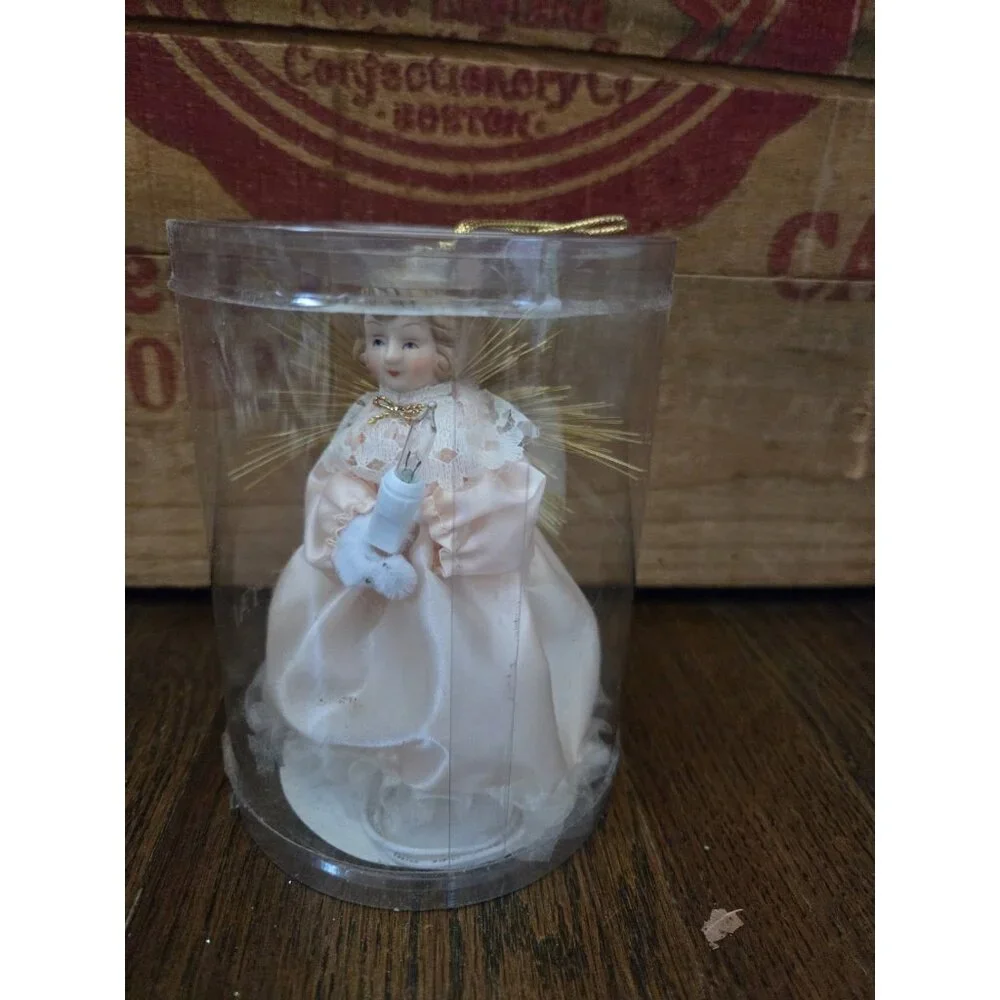 Vtg One Light Angel Ornament/Tree Topper with Pink Dress 5